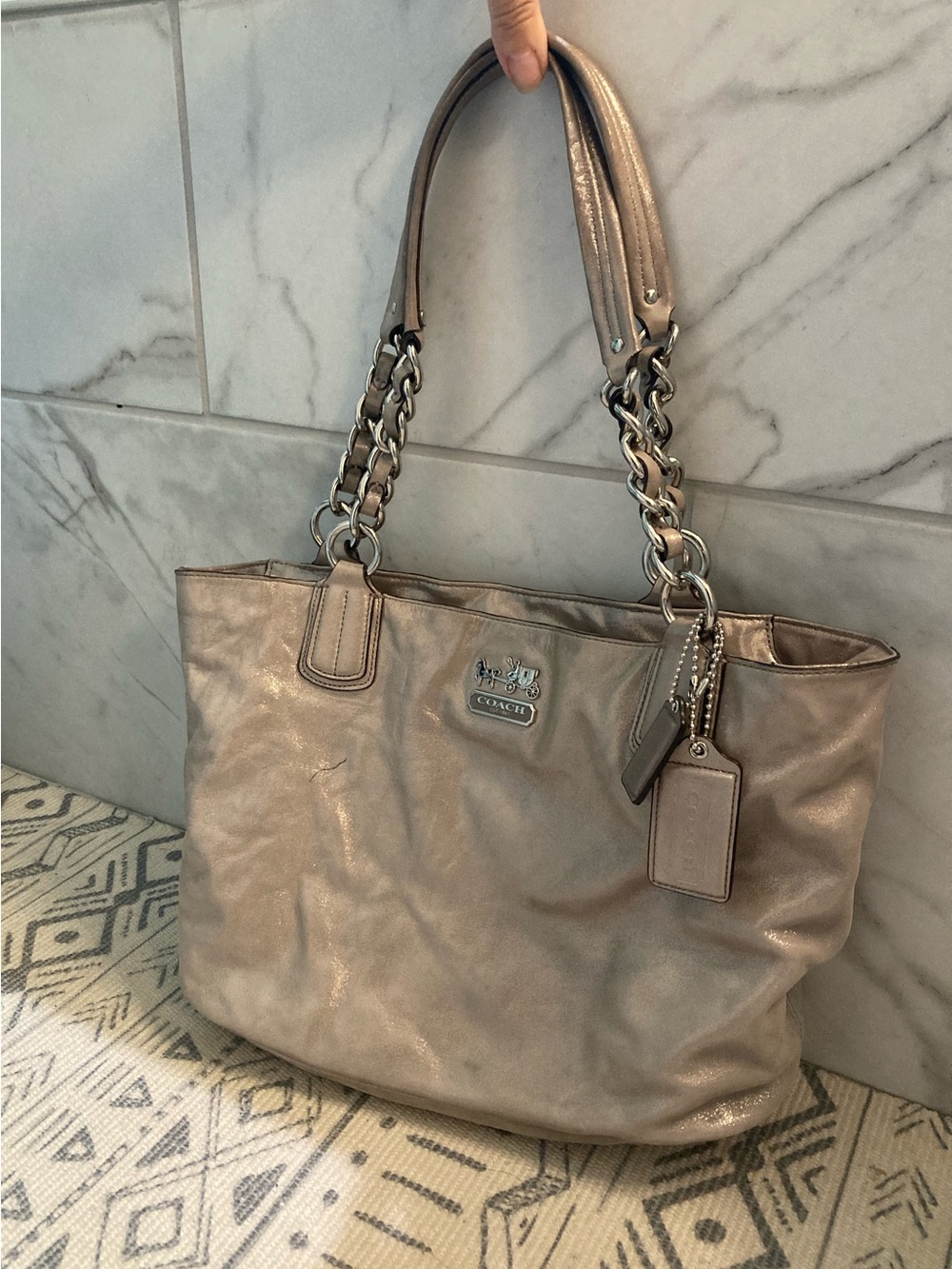 Coach 18694 Chelsea East West Beige Shimmer Patent Leather Shoulder/Tote Bag